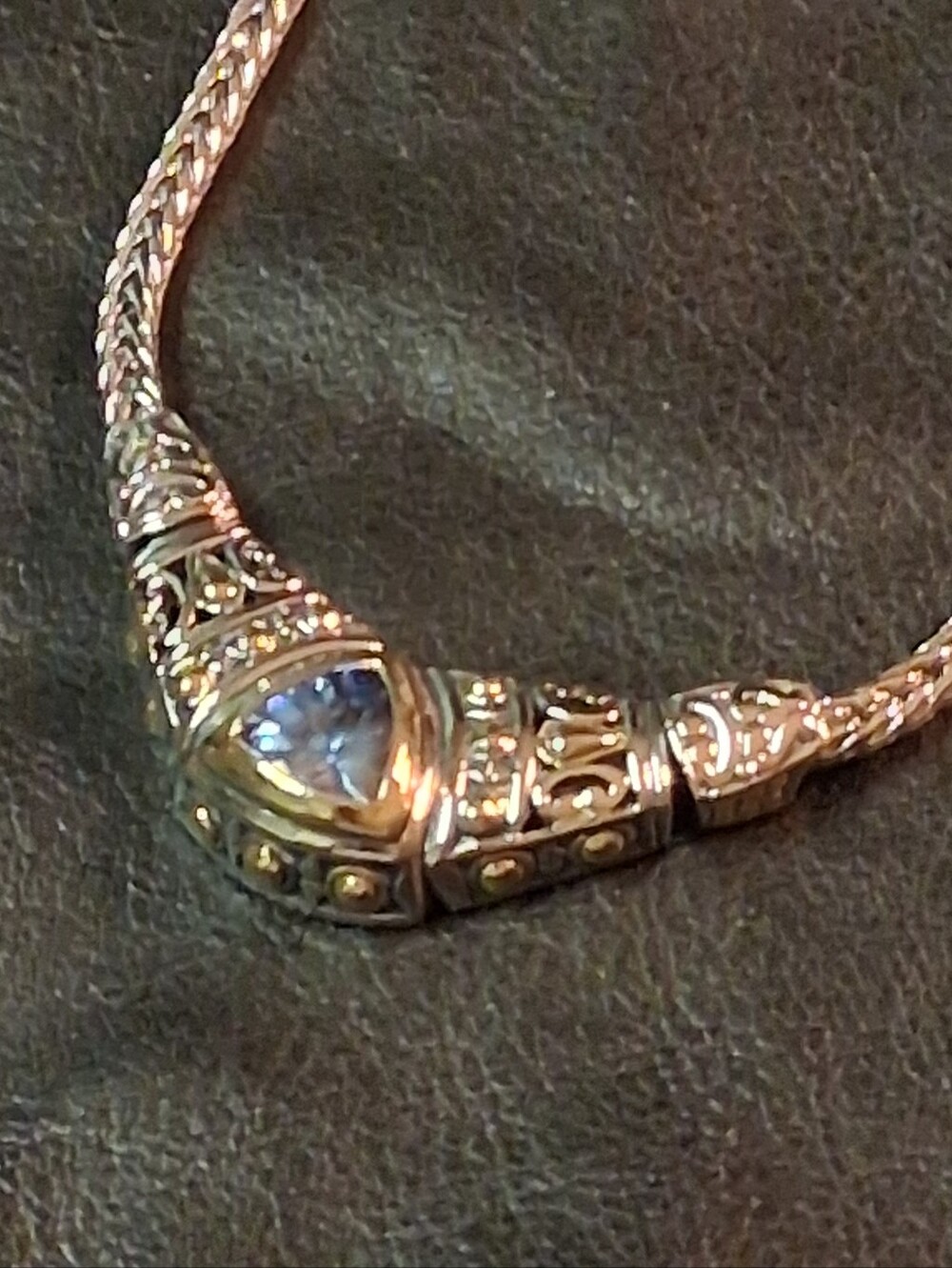Heavy 41g BJC Samuel Benham Style Balinese Silver Woven Necklace Blue Topaz